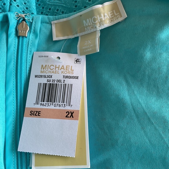 MICHAEL Michael Kors - Paisley Eyelet Knit Flutter Sleeve Turquoise Dress​ - Picture 8 of 12